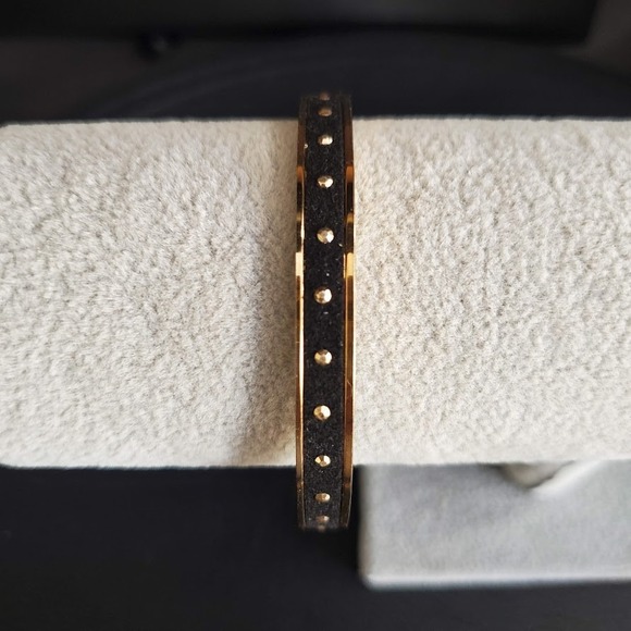 Kate Spade Black and Gold‎ Plated Bangle with Studs Rivets Signed - Picture 4 of 7